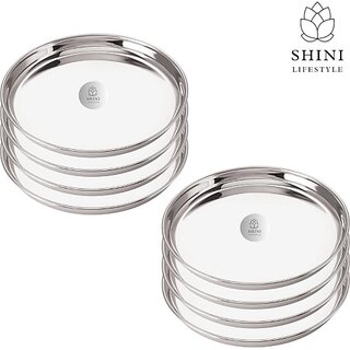                       SHINI LIFESTYLE steel plate,lunch plate,dinner plate,bhojan thali,plate set Dinner Plate (Pack of 8)                                              