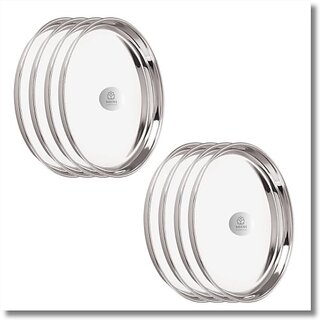                       SHINI LIFESTYLE Stainless Steel Thali Lunch/Dinner heavy Weight Quality Round Plates23cm Dinner Plate (Pack of 8)                                              