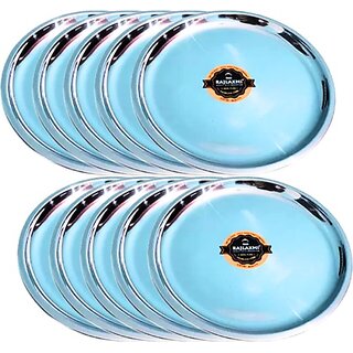                       SHINI LIFESTYLE Stainless Steel Dinner Plate/Dessert Plate/Halwa Plate Set of 10pc(Dia-19) Quarter Plate (Pack of 10)                                              