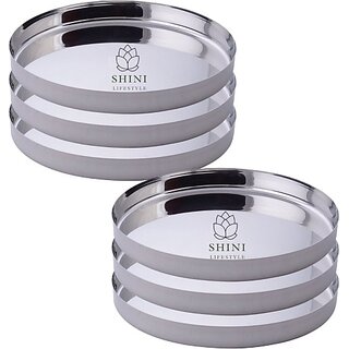                       SHINI LIFESTYLE Stainless Steel Serving Plates for Lunch,Full Size Dinner Plates, Big Thali Dinner Plate (Pack of 6)                                              