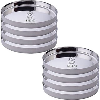                       SHINI LIFESTYLE Stainless Steel Thali, Plate for Lunch/Dinner heavy Weight Quality Round Plates Dinner Plate (Pack of 8)                                              