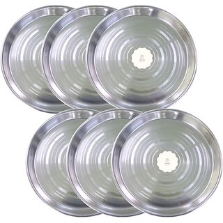                       SHINI LIFESTYLE Stainless Steel Dinner Plates, Bhojan thali, quarter plate set, Dinner Thali 6pc Dinner Plate (Pack of 6)                                              