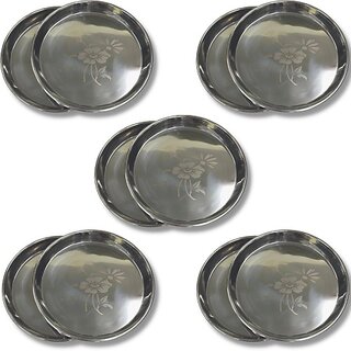                       SHINI LIFESTYLE Stainless Steel Plate, SteelThali, Floral, Light weight Food-grade steel plate Dinner Plate (Pack of 10)                                              