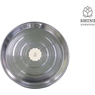                       SHINI LIFESTYLE Stainless Steel Plate, Round, laser design, 30 cm Dining Dinner Plate (Pack of 6)                                              