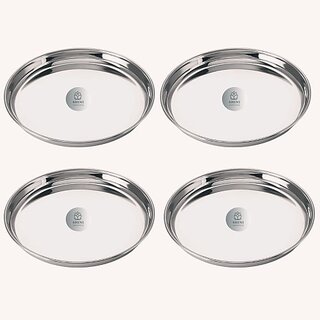                      SHINI LIFESTYLE Stainless Steel Serving Plates for Lunch,Full Size Dinner Plates, Big Thali27cm Dinner Plate (Pack of 4)                                              