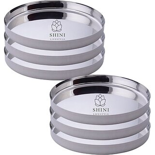                       SHINI LIFESTYLE Stainless Steel Thali, Plate for Lunch/Dinner heavy Weight Quality Round Plates Dinner Plate (Pack of 6)                                              