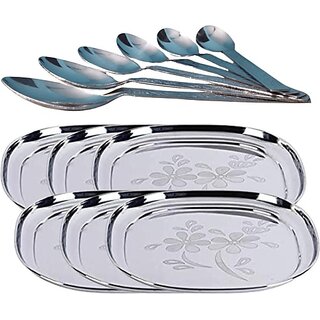                       SHINI LIFESTYLE Plates for dining, floral design Laser design, Dinner Plate 6pc with Spoon Set Dinner Plate (Pack of 12)                                              