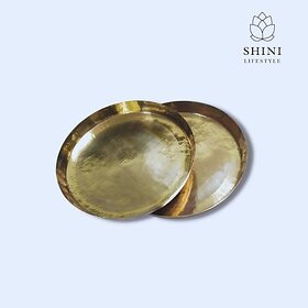 SHINI LIFESTYLE Brass thali,Elegant,Decorative,Polished brass,Traditional Indian dinnerware 28cm Dinner Plate (Pack of 2)