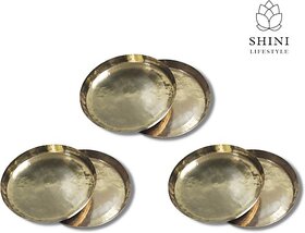 SHINI LIFESTYLE Brass Plates, Thali, Bhojan Thal, Exclusive Plates made From premium brass Dinner Plate (Pack of 6)