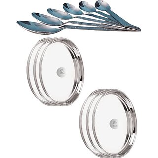                       SHINI LIFESTYLE Steel Dinner Plates Thali Set with Round Extra Deep 6pc with Table Spoon Set Dinner Plate (Pack of 12)                                              