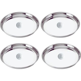                       SHINI LIFESTYLE High Gloss Mirror Finish Bhojan Thali Set, Dinner Plates, Lunch Plate Dinner Plate (Pack of 4)                                              