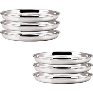                       SHINI LIFESTYLE Stainless Steel Lunch Dinner Plates Thali Set with Round ExtraDeep, Bhojan Thali Dinner Plate (Pack of 6, Microwave Safe)                                              