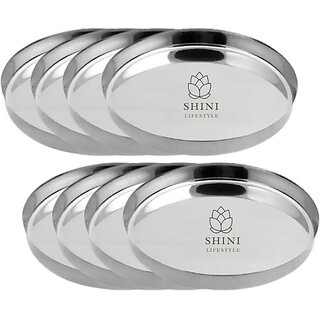                       SHINI LIFESTYLE Gauge Stainless Steel Traditional dinner plates Set/Steel Thali, Bhojan Thali Dinner Plate (Pack of 8)                                              
