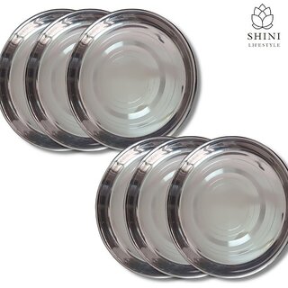                       SHINI LIFESTYLE Stainless Steel Plate, khumcha, Thali, dinner plate, Laser Design Dinner Plate (Pack of 6)                                              