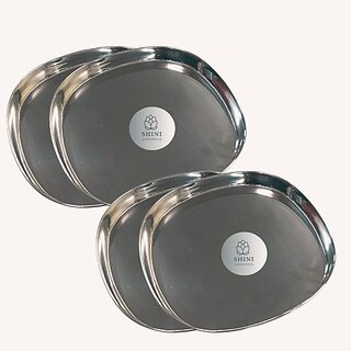                       SHINI LIFESTYLE Stainless Steel Khumcha thali, steel plates,Snack Plates , Dinner Plate (Pack of 4, Microwave Safe)                                              