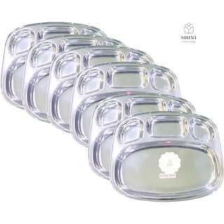                       SHINI LIFESTYLE Stainless Steel Premium Dinner Plate, 4 in 1 compartments, Sectioned Plate Dinner Plate (Pack of 6)                                              