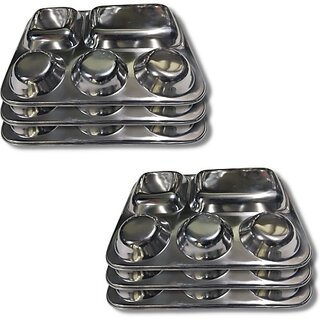                       SHINI LIFESTYLE Bhojan Thal, Steel Plate for dining, Dinner Plate Dinner Plate (Pack of 6)                                              