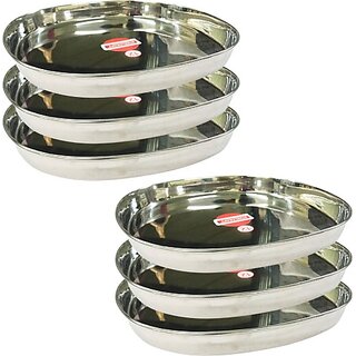                       SHINI LIFESTYLE Stainless steel plates set, Dinner Plates, Khumcha Thali, Lunch Plate, Dinner Plate (Pack of 6)                                              
