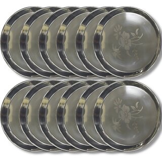                       SHINI LIFESTYLE Stainless Steel Plate, khumcha Thali, Floral design, dinner plate 12pc Dinner Plate (Pack of 12)                                              