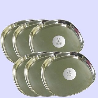                       SHINI LIFESTYLE Stainless Steel Serving Plate, Rice Plate, Dinner plates, Steel Thali 24cm Dinner Plate (Pack of 6)                                              