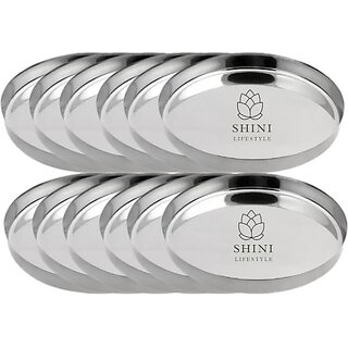                       SHINI LIFESTYLE Stainless Steel Thali, Plate for Lunch/Dinner heavy Weight Quality Round Plates Dinner Plate (Pack of 12)                                              