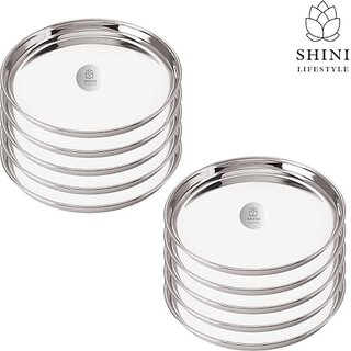                       SHINI LIFESTYLE steel plate,lunch plate,dinner plate,bhojan thali,plate set Dinner Plate (Pack of 10)                                              