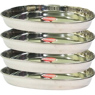                       SHINI LIFESTYLE Stainless Steel Serving Plate, Dinner plates, Steel Thali Dinner Plate (Pack of 4)                                              
