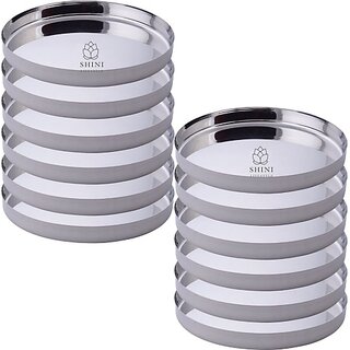                       SHINI LIFESTYLE Stainless Steel Serving Plates for Lunch,Full Size Dinner Plates, Big Thali Dinner Plate (Pack of 12)                                              