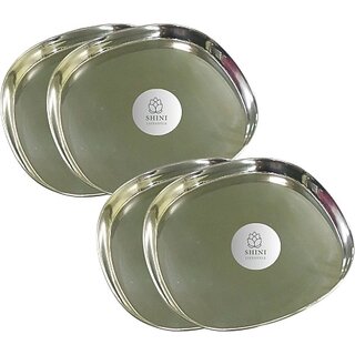                       SHINI LIFESTYLE Stainless Steel Serving Plate, Rice Plate, Dinner plates, Steel Thali Dinner Plate (Pack of 4, Microwave Safe)                                              