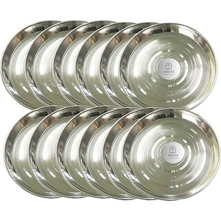                       SHINI LIFESTYLE Stainless Steel Serving Plate, Dinner Plates set, Lunch Plates, Khumcha Thali Dinner Plate (Pack of 12)                                              
