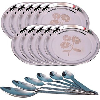                       SHINI LIFESTYLE Steel Heavy Gauge Dinner Plates, Lunch Plates Dinner Set 10pc with spoon set Dinner Plate (Pack of 20)                                              