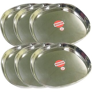                       SHINI LIFESTYLE Stainless Steel Serving Plate, Rice Plate, Dinner plates, Steel Thali (Dia-24cm) Dinner Plate (Pack of 6)                                              