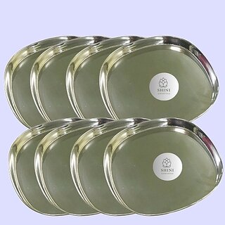                       SHINI LIFESTYLE Stainless Steel Serving Plate, Rice Plate, Dinner plates, Steel Thali 24cm Dinner Plate (Pack of 8)                                              