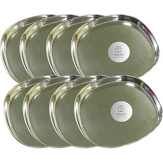                       SHINI LIFESTYLE Stainless Steel Serving Plate, Rice Plate, Dinner plates, Steel Thali Dinner Plate (Pack of 8, Microwave Safe)                                              