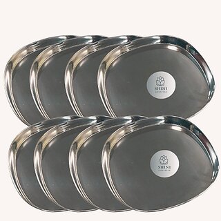                       SHINI LIFESTYLE Stainless Steel Khumcha thali, steel plates,Snack Plates , Dinner Plate (Pack of 8, Microwave Safe)                                              