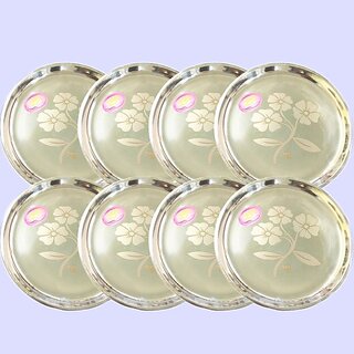                       SHINI LIFESTYLE Stainless Steel Heavy Gauge Dinner Plates ,Thali, Lunch Plates Steel Plate, Dinner Plate (Pack of 8)                                              