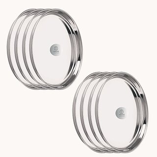                       SHINI LIFESTYLE Stainless Steel Serving Plates for Lunch,Full Size Dinner Plates, Big Thali27cm, Dinner Plate (Pack of 8)                                              