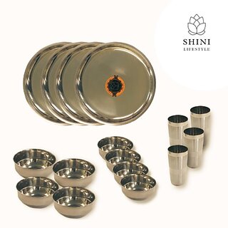                       SHINI LIFESTYLE steel dinner set,lunch plate,dinner plate, bhojan thali, plate set Dinner Plate (Pack of 24)                                              