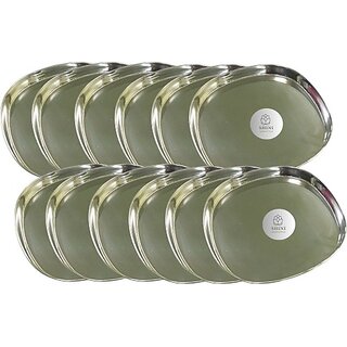                       SHINI LIFESTYLE Stainless Steel Serving Plate, Rice Plate, Dinner plates, Steel Thali Dinner Plate (Pack of 12, Microwave Safe)                                              