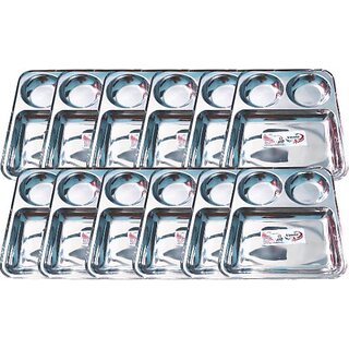                       SHINI LIFESTYLE Premium Quality Stainless Steel Dinner Plates/Bhojan Thali Steel Plate Sectioned Plate (Pack of 12)                                              