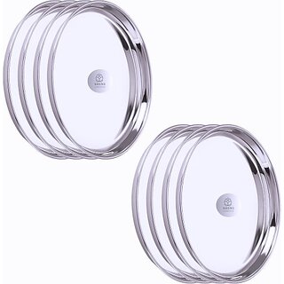                       SHINI LIFESTYLE stainless steel thali,dinner plate,lunch plate,bhojan thali, Dinner Plate (Pack of 8)                                              