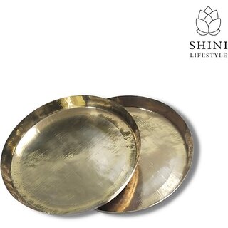 SHINI LIFESTYLE Brass Plates, Thali, Bhojan Thal, Exclusive Plates made From premium brass Dinner Plate (Pack of 2)