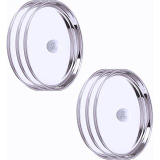                       SHINI LIFESTYLE stainless steel thali,dinner plate,lunch plate,bhojan thali, Dinner Plate (Pack of 6)                                              