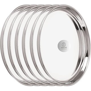                       SHINI LIFESTYLE Stainless Steel Traditional Dinner Plate/ Khumcha Thali/ dinner thali Dinner Plate (Pack of 6)                                              