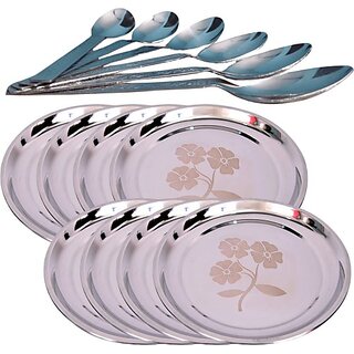                       SHINI LIFESTYLE Steel Heavy Gauge Dinner Plates, Lunch Plates Dinner Set 8pc with spoon set Dinner Plate (Pack of 16)                                              