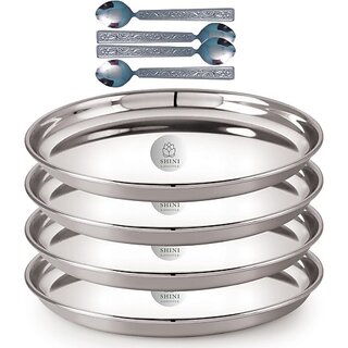 SHINI LIFESTYLE High Mirror Finish Bhojan Thali Set, Dinner Plates 12pc with Table spoon set Dinner Plate (Pack of 24) SHINI LIFESTYLE High Mirror Finish Bhojan Thali Set, Dinner Plates 12pc with Table spoon set Dinner Plate (Pack of 24)