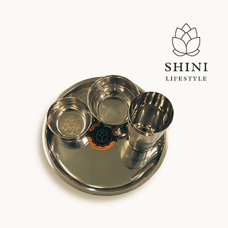                       SHINI LIFESTYLE steel dinner set,lunch plate,dinner plate, bhojan thali, plate set Dinner Plate (Pack of 4)                                              