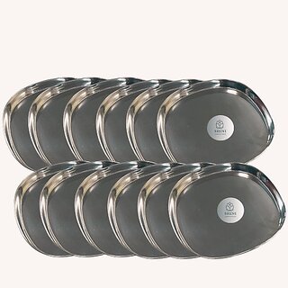                       SHINI LIFESTYLE Stainless Steel Khumcha thali, steel plates,Snack Plates , Dinner Plate (Pack of 12, Microwave Safe)                                              