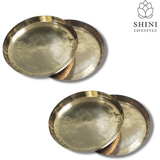 SHINI LIFESTYLE Pure Brass Dinner Plate, Thali Set, Brass Dinner plate Dinner Plate (Pack of 4)