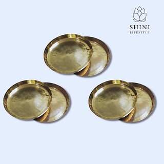                      SHINI LIFESTYLE Brass thali,Elegant,Decorative,Polished brass,Traditional Indian dinnerware 28cm Dinner Plate (Pack of 6)                                              